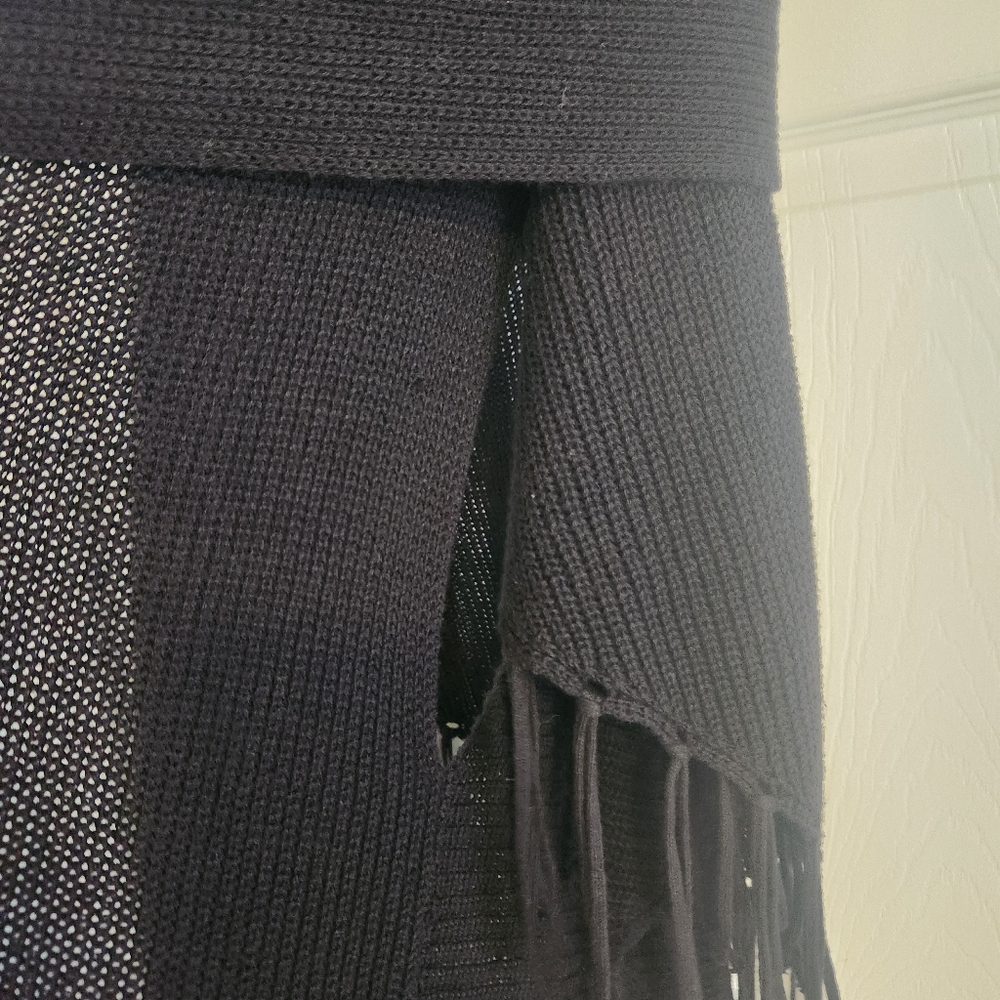 Chico's black wrap, shawl, sweater, cape, with fringe, Size L/XL - Picture 3 of 6